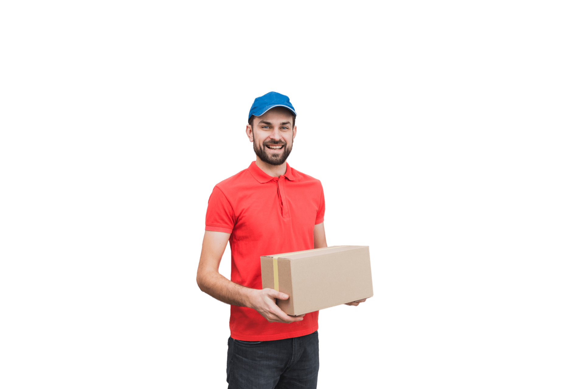 Smiling Bities courier holding a cardboard box